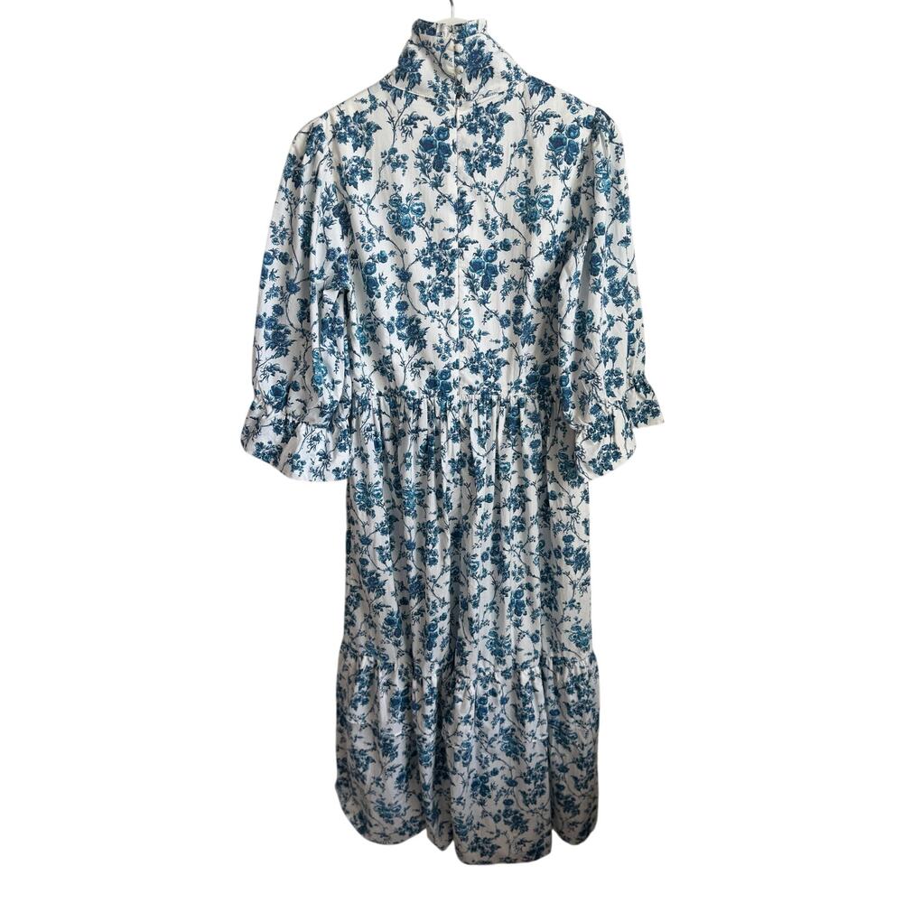 Meadows Clematis 3/4 Sleeve Mock Neck Midi Shirt Dress In Big Blue Floral US 6 - Picture 8 of 10